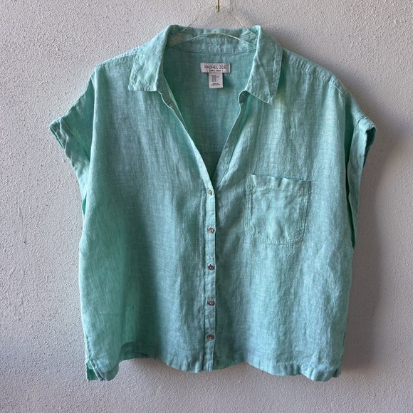 Rachel Zoe Tops - Rachel Zoe XL Linen Mint Green Button Up Top Beach Vacation Lightweight Boxy
